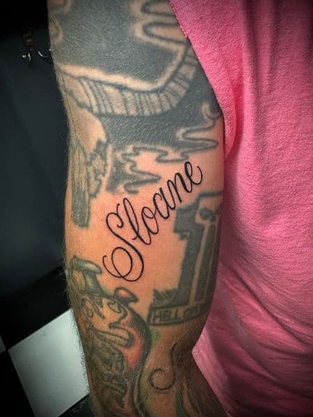 Script + Lettering name tattoo on Upper Arm by Jr on TattMe