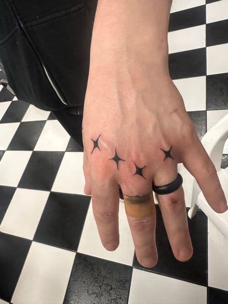 Black-work + Minimalist stars tattoo on Hand by Jr on TattMe