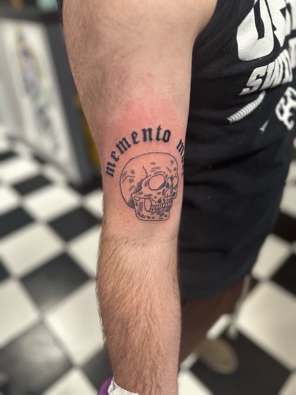 Line-work + Black-work skull tattoo on Forearm by Jr on TattMe