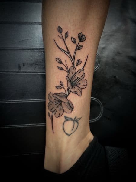 Floral + Black & Grey flowers tattoo on Calf by Jr on TattMe