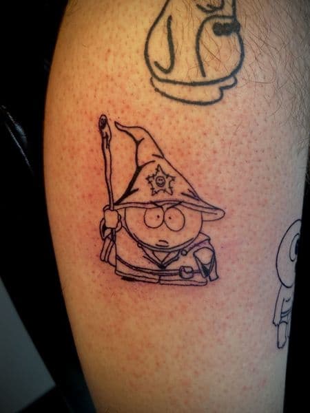 Line-work + Cartoon cartman tattoo on Calf by Jr on TattMe