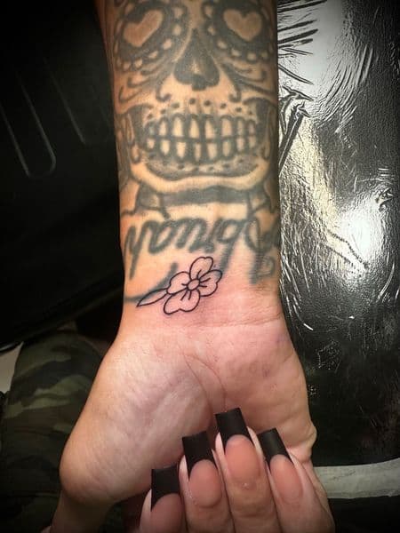 Fine Line + Minimalist flower tattoo on Wrist by Jr on TattMe