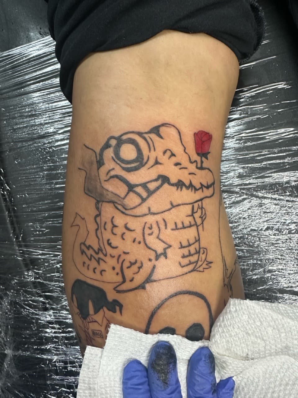 New School + Black-work alligator tattoo on Calf by Jr on TattMe