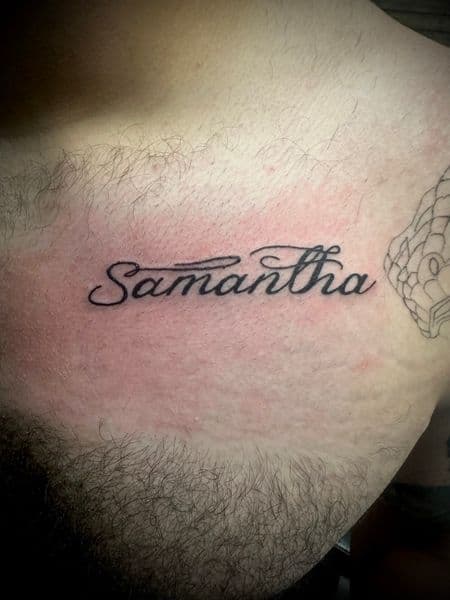 Lettering + Script lettering tattoo on Chest by Jr on TattMe