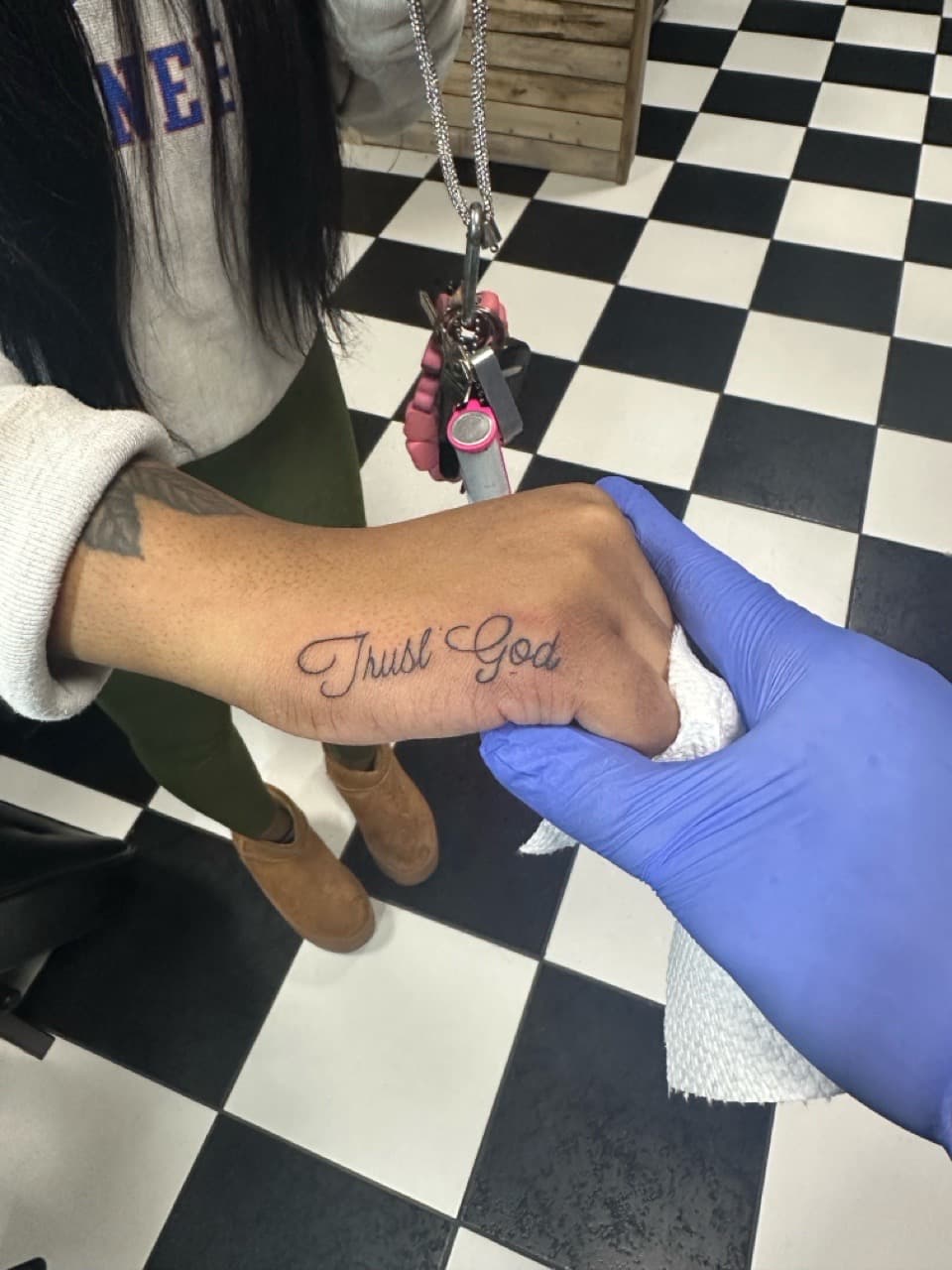 Lettering + Script message tattoo on Hand by Jr on TattMe