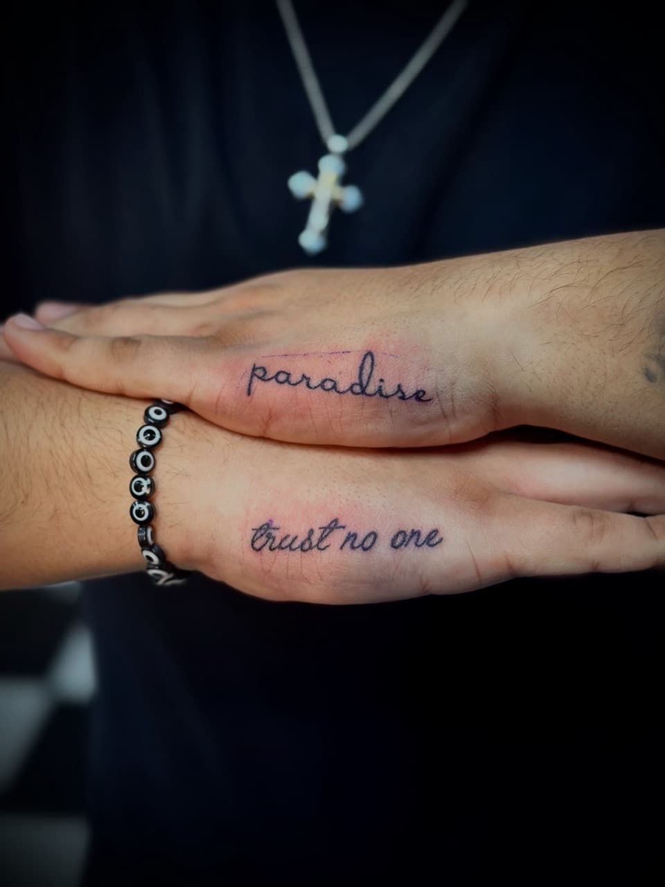 Lettering + Script phrase tattoo on Hand by Jr on TattMe
