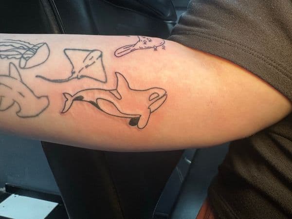Line-work + Fine Line orca tattoo on Upper Arm by Jr on TattMe