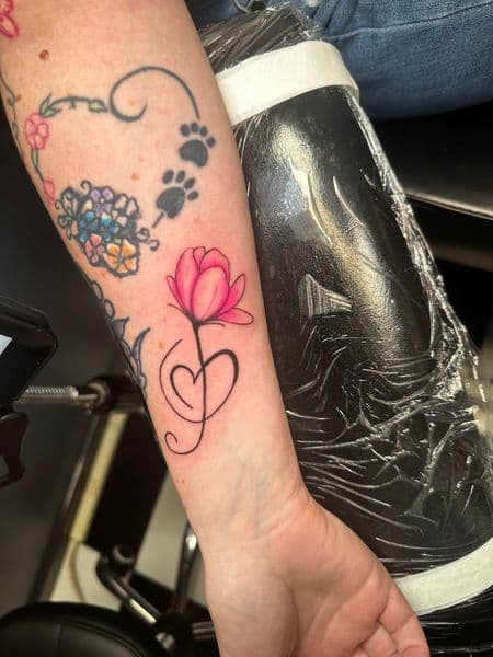 Fine Line + Color flower tattoo on Forearm by Jr on TattMe