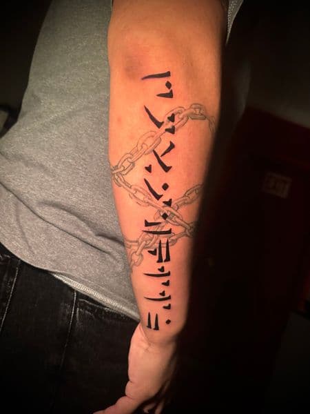 Line-work + Black-work symbols tattoo on Forearm by Jr on TattMe