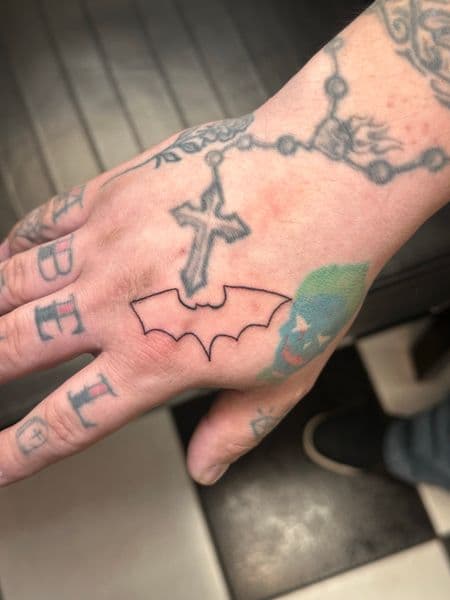 Line-work + Black & Grey batman tattoo on Hand by Jr on TattMe