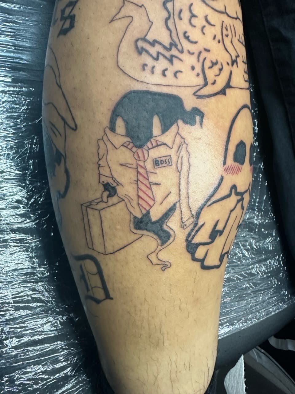 Cartoon + New School ghost tattoo on Calf by Jr on TattMe