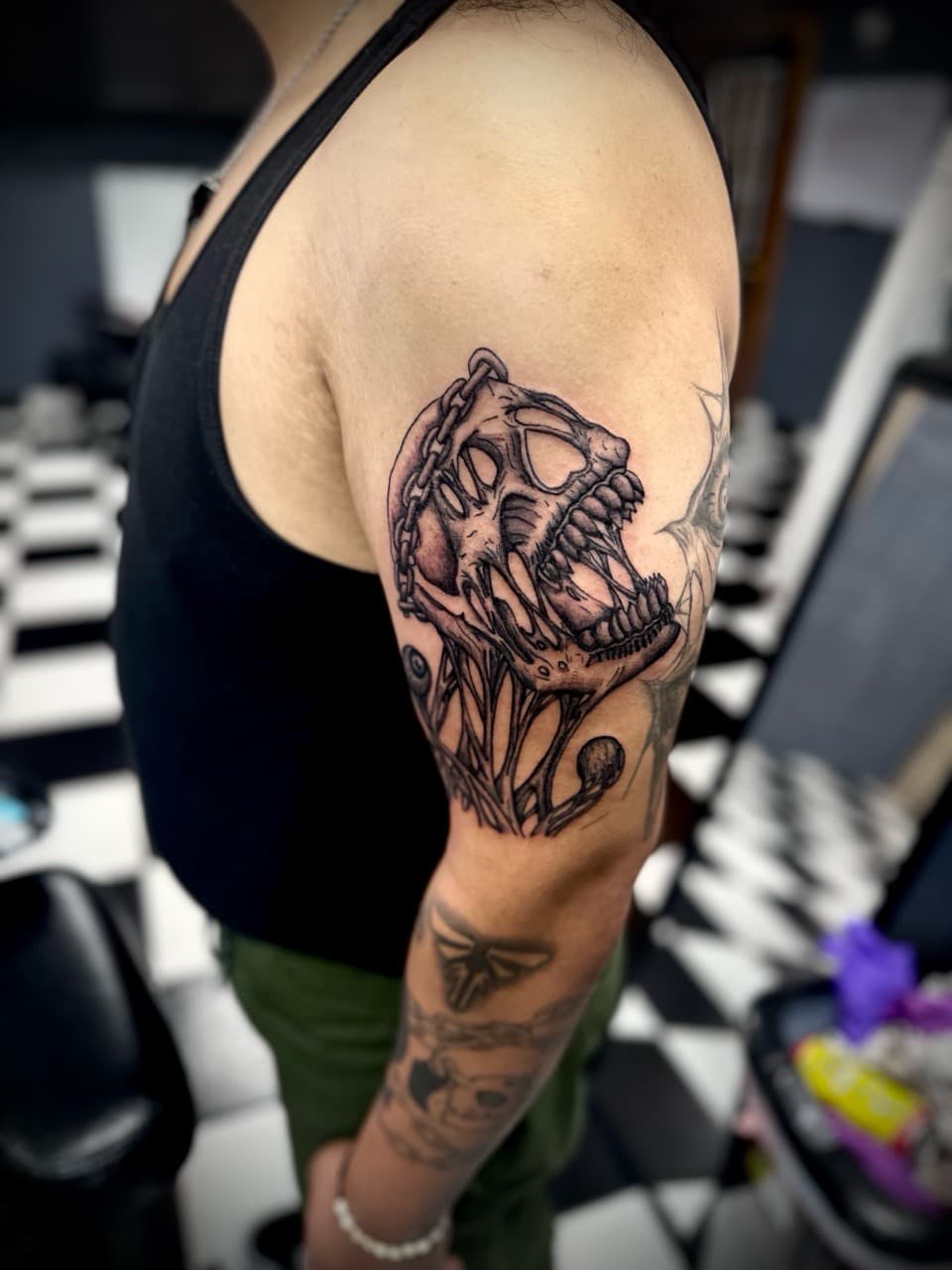 Black & Grey + Illustrative skull tattoo on Upper Arm by Jr on TattMe