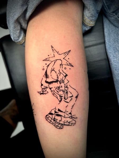 Line-work + Illustrative figure tattoo on Calf by Jr on TattMe