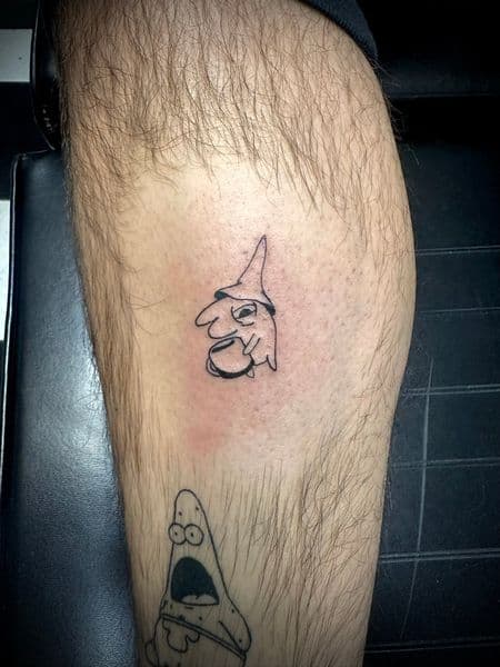 Fine Line + Line-work cartoon tattoo on Calf by Jr on TattMe