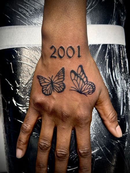 Fine Line + Black-work butterflies tattoo on Hand by Jr on TattMe