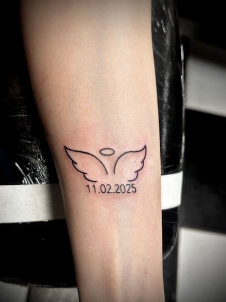 Black & Grey + Line-work wings tattoo on Forearm by Jr on TattMe