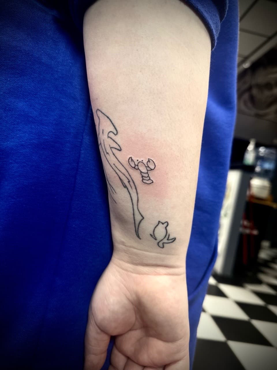 Fine Line + Minimalist lobster tattoo on Forearm by Jr on TattMe