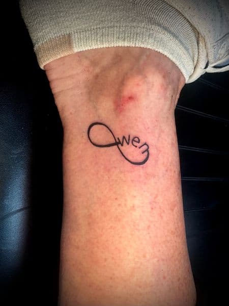 Fine Line + Minimalist infinity symbol tattoo on Ankle by Jr on TattMe