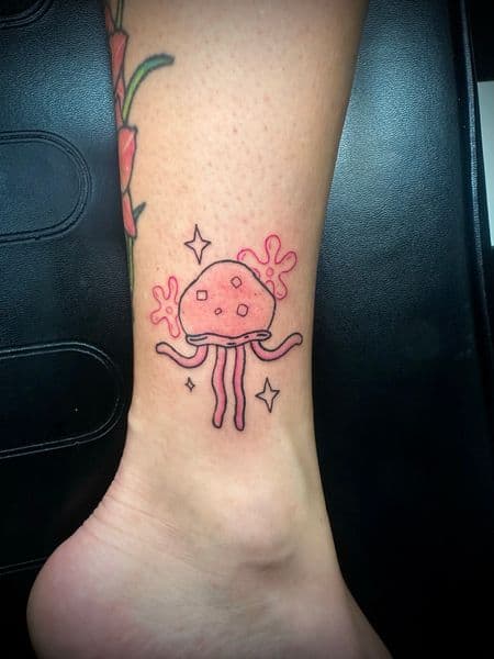 Cartoon + Illustrative jellyfish tattoo on Ankle by Jr on TattMe