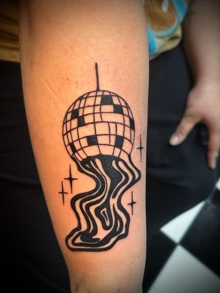 Black-work + Illustrative disco ball tattoo on Upper Arm by Jr on TattMe