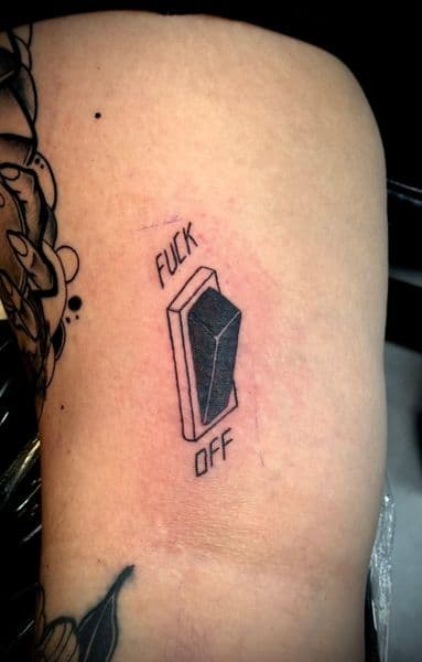 Black-work + Line-work toggle switch tattoo on Upper Arm by Jr on TattMe