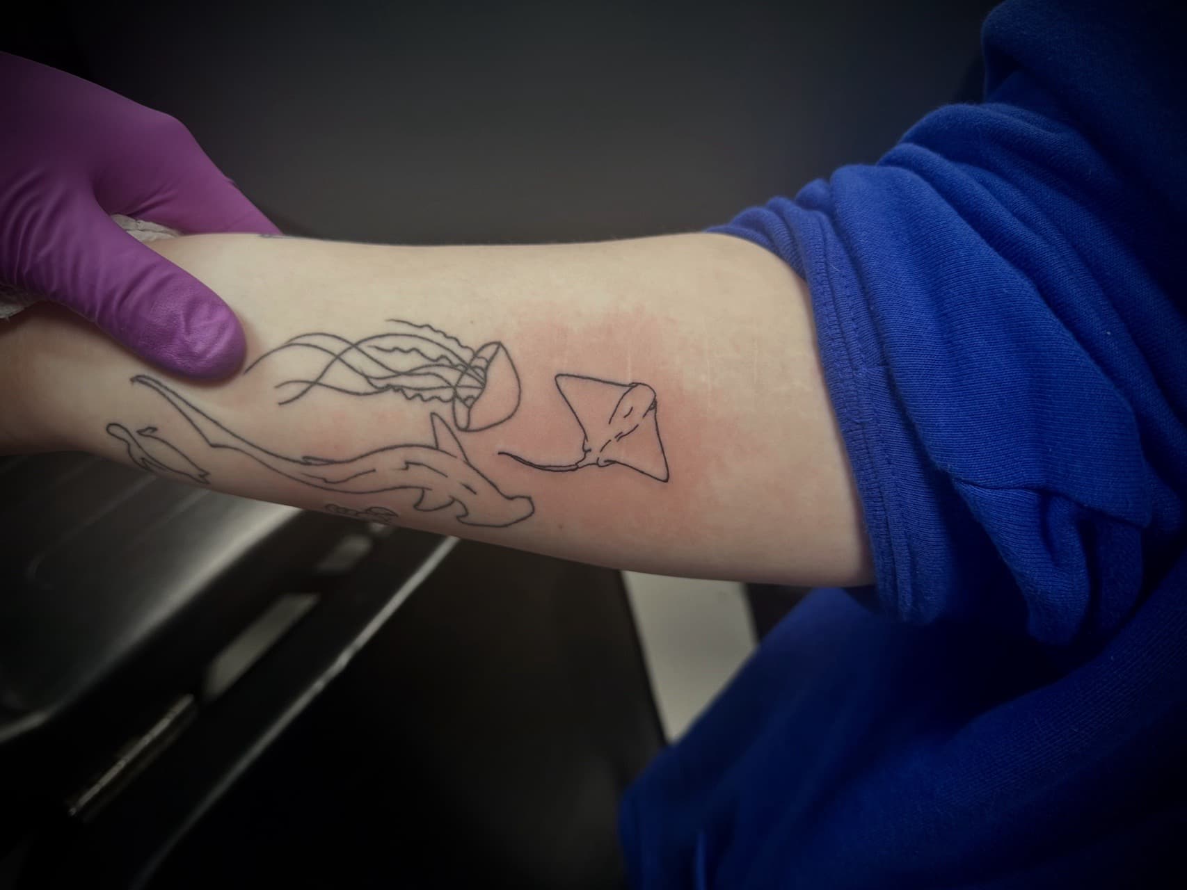 Fine Line + Line-work jellyfish tattoo on Forearm by Jr on TattMe