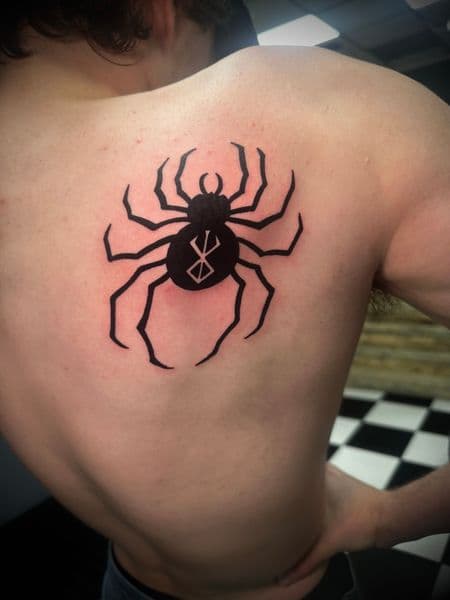 Black-work + Illustrative spider tattoo on Upper Back by Jr on TattMe