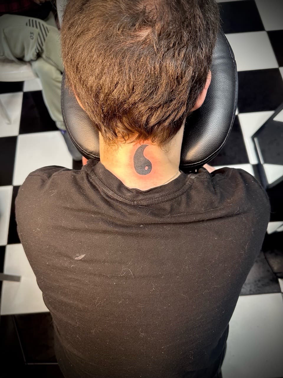 Black-work + Fine Line yin yang tattoo on Neck (Back) by Jr on TattMe