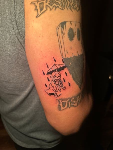Black-work + Line-work grim reaper tattoo on Upper Arm by Jr on TattMe