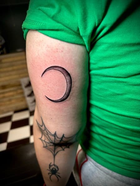 Dot-work + Black-work moon tattoo on Upper Arm by Jr on TattMe