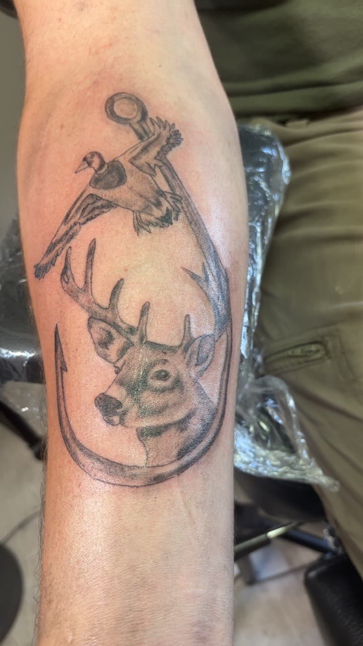 Black & Grey + Illustrative deer tattoo on Forearm by Second_Chance_Tattoo_Studio on TattMe