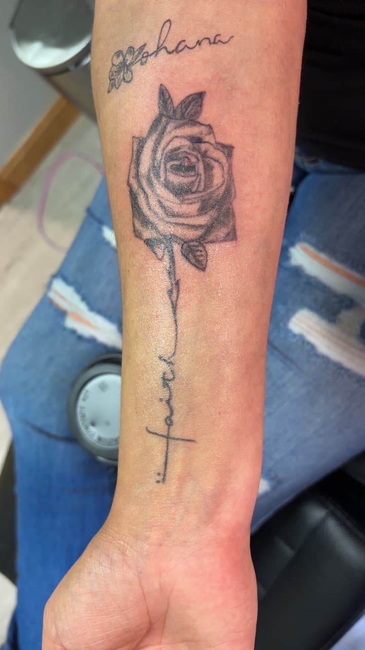 Black & Grey + Floral rose tattoo on Forearm by Second_Chance_Tattoo_Studio on TattMe