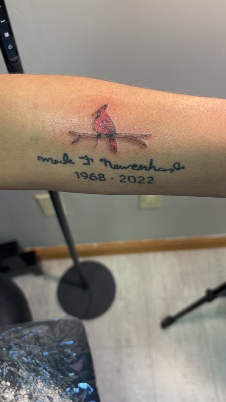 Color + Illustrative cardinal tattoo on Forearm by Second_Chance_Tattoo_Studio on TattMe