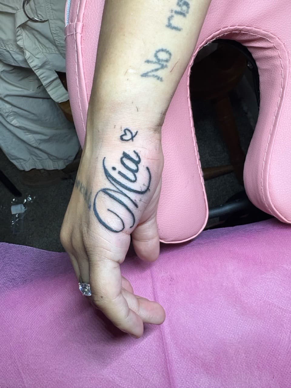 Lettering + Script name tattoo on Hand by inky_wit_kiah on TattMe