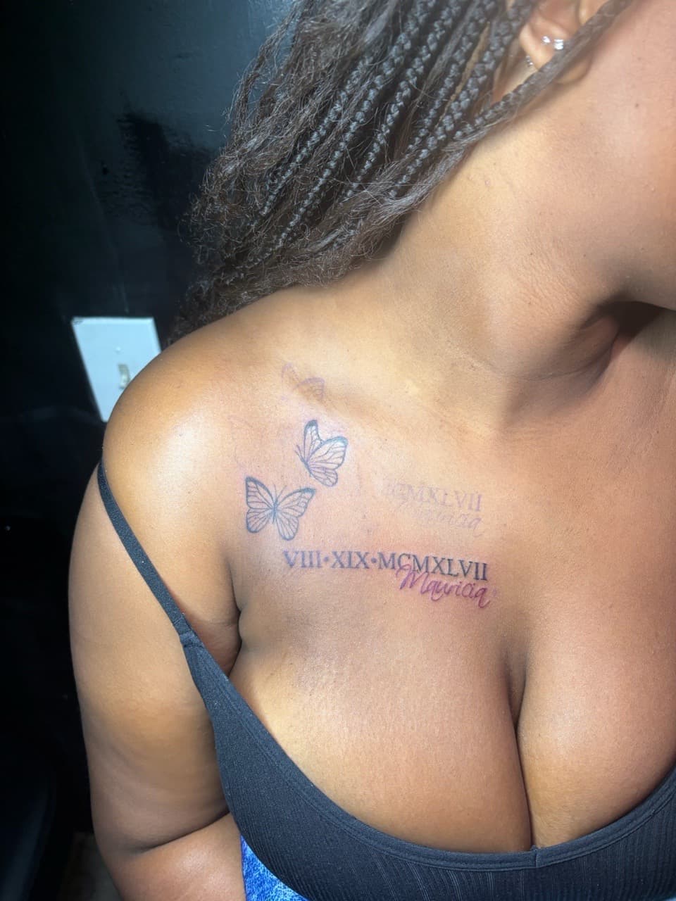 Fine Line + Lettering butterflies tattoo on Shoulder by Tattsbyap on TattMe