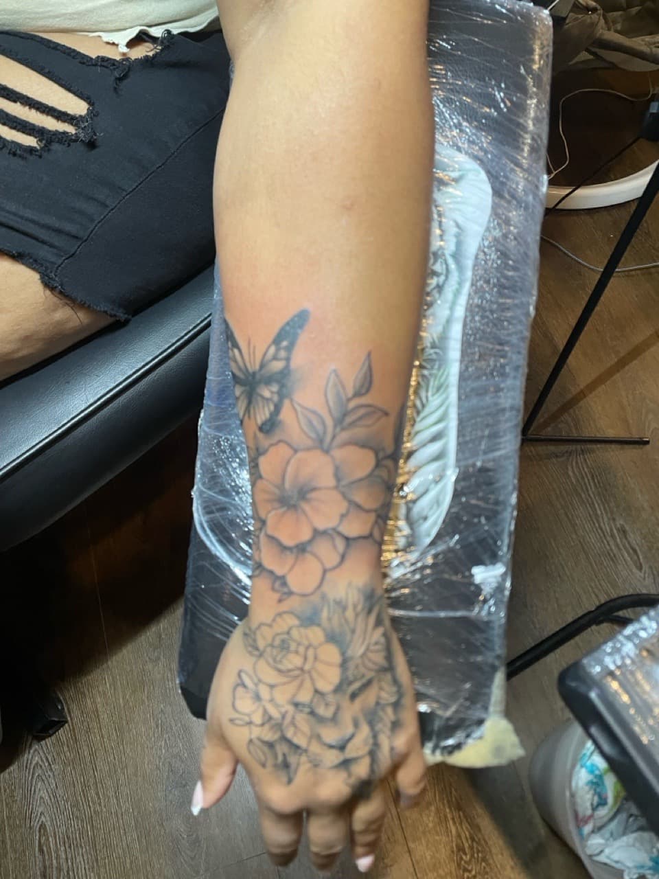 Black & Grey + Floral flowers tattoo on Forearm by Tattsbyap on TattMe