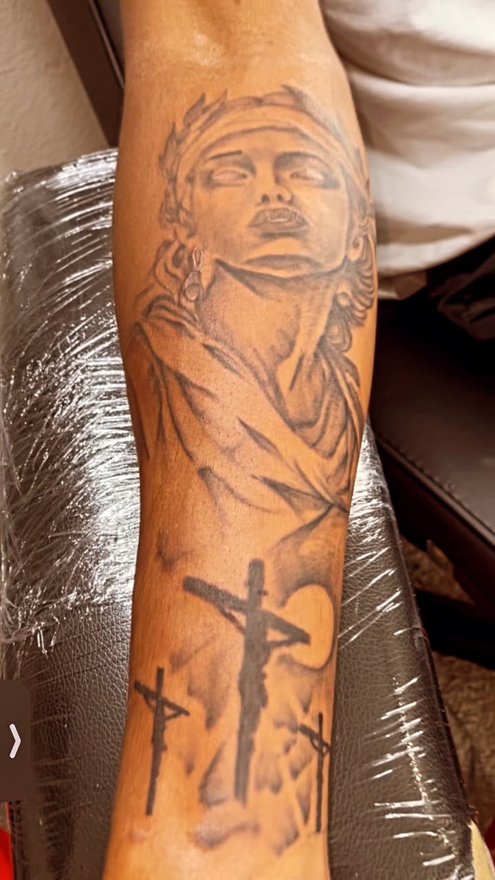 Black & Grey + Illustrative woman tattoo on Forearm by Tattsbyap on TattMe