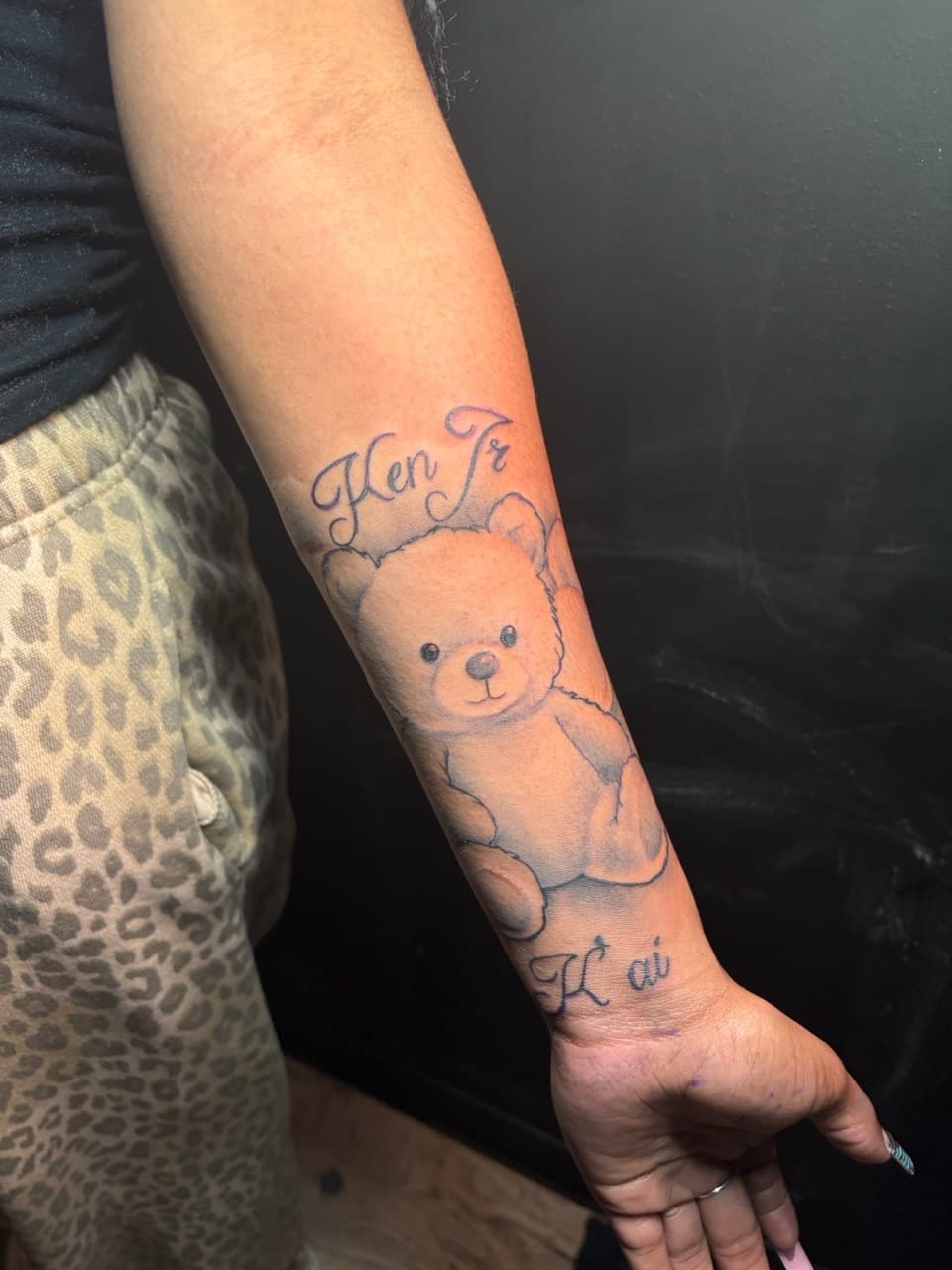 Black & Grey + Lettering teddy bear tattoo on Forearm by Tattsbyap on TattMe