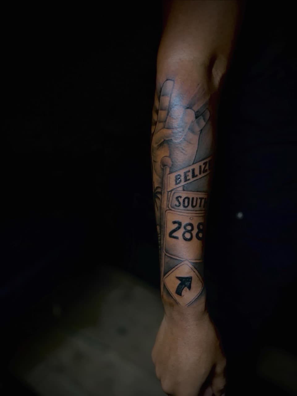 Black & Grey + Illustrative road signs tattoo on Forearm by Tattsbyap on TattMe