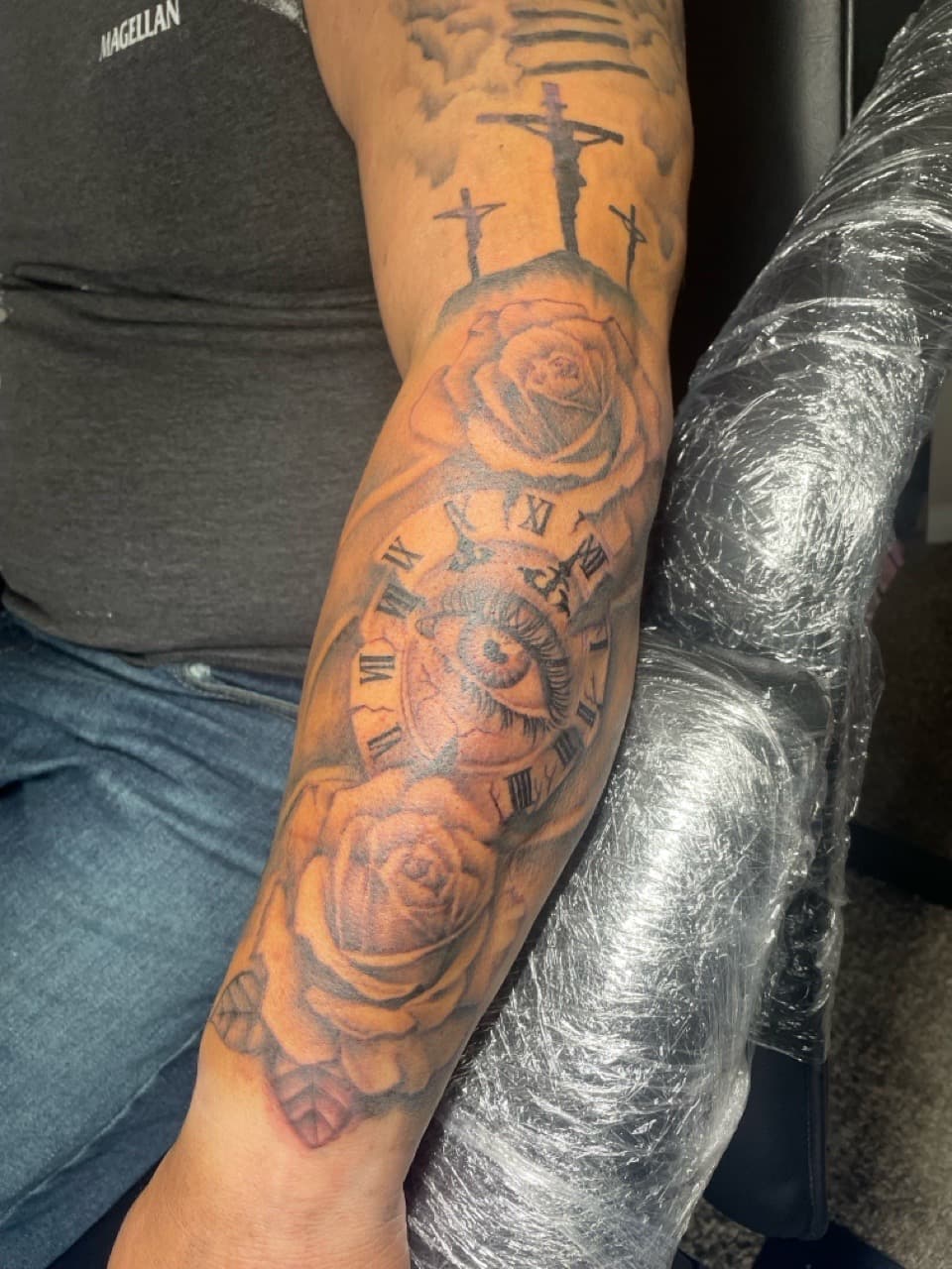 Black & Grey + Floral crosses tattoo on Forearm by Tattsbyap on TattMe