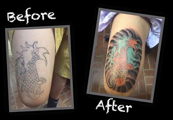 Japanese + Color koi fish tattoo on Thigh by Tattoos_by_Ivan on TattMe
