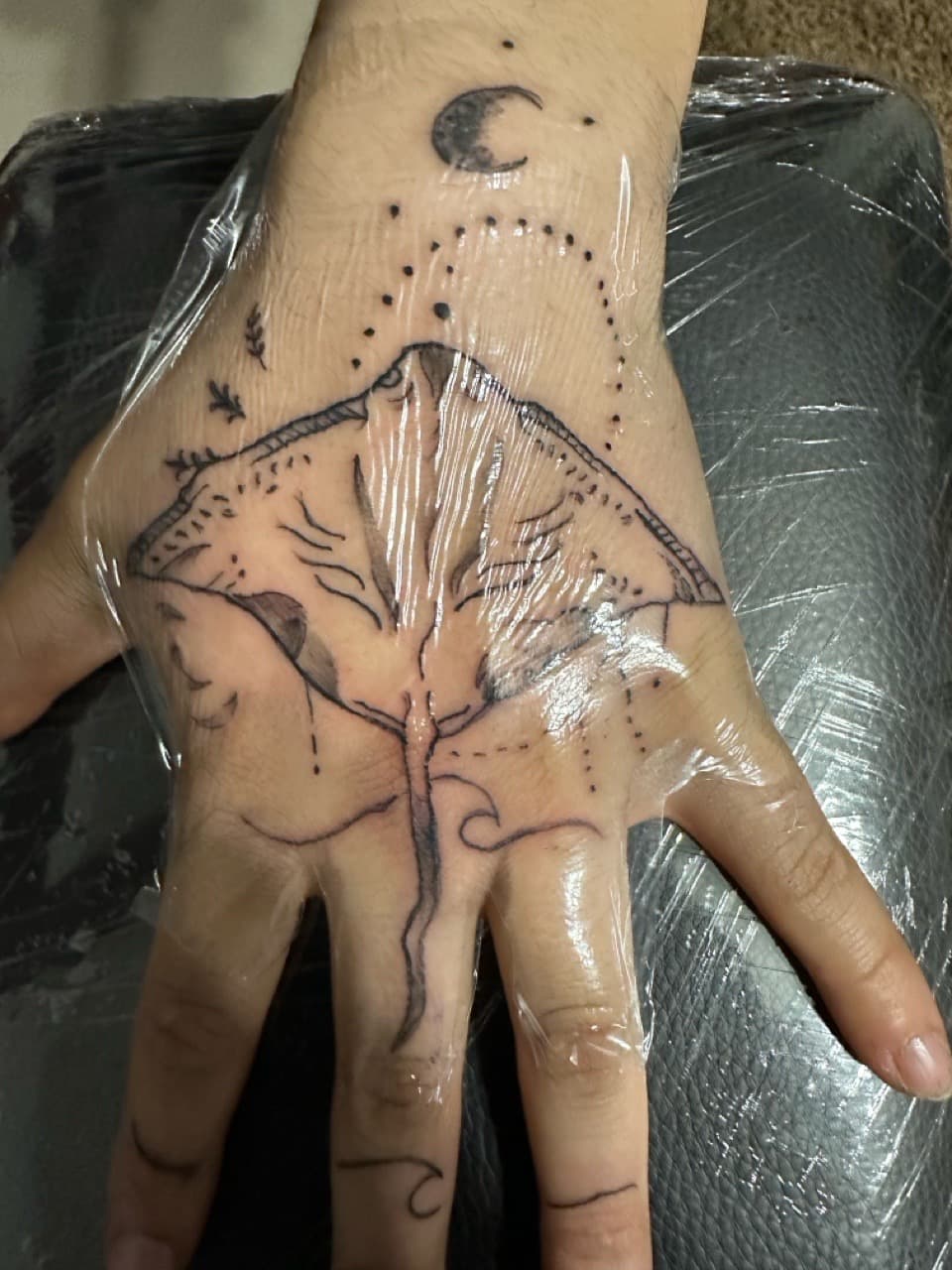 Fine Line + Black-work stingray tattoo on Hand by Tattoos_by_Ivan on TattMe