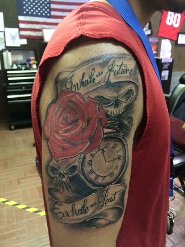 Black & Grey + Color rose tattoo on Upper Arm by Tattoos_by_Ivan on TattMe
