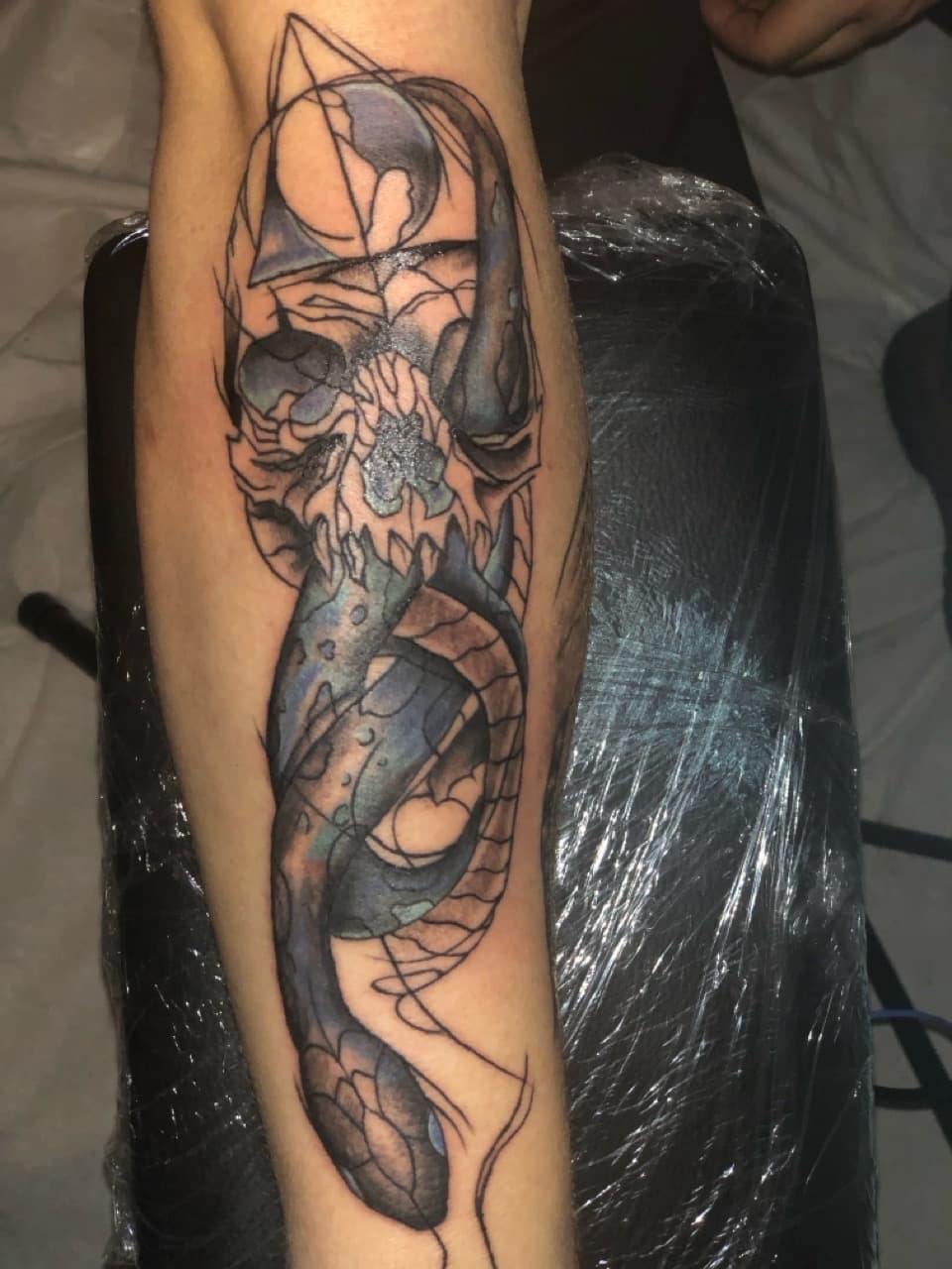 Black & Grey + Illustrative skull tattoo on Calf by Tattoos_by_Ivan on TattMe