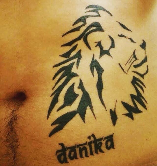 Black-work + Tribal lion tattoo on Sternum by Tattoos_by_Ivan on TattMe