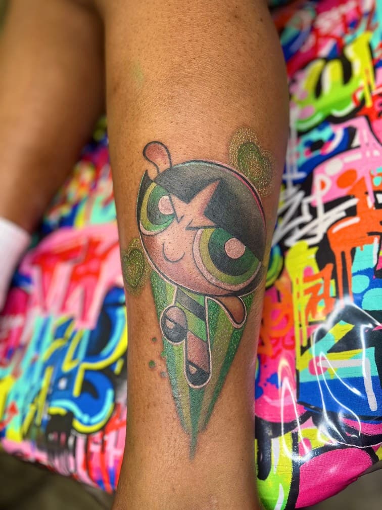 Cartoon + Color buttercup tattoo on Calf by MillzyInk on TattMe