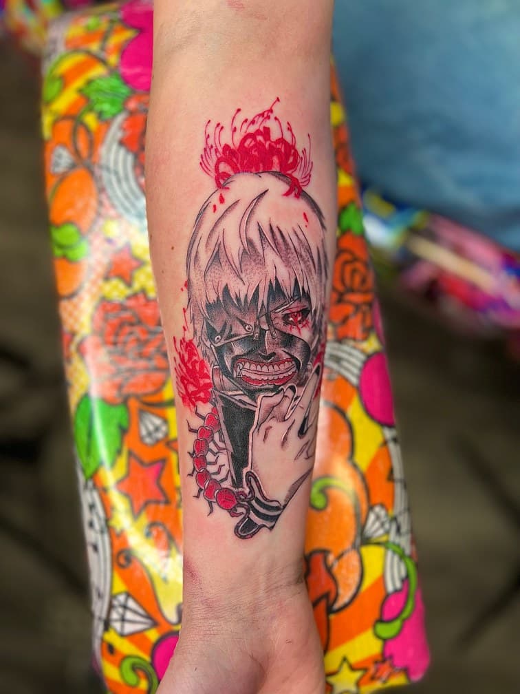 Anime + Color kaneki ken tattoo on Forearm by MillzyInk on TattMe