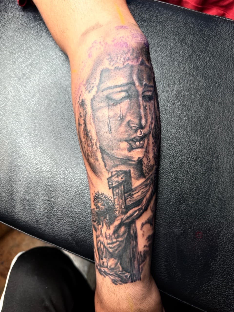 Black & Grey + Realism jesus tattoo on Forearm by Chris_Brooks on TattMe