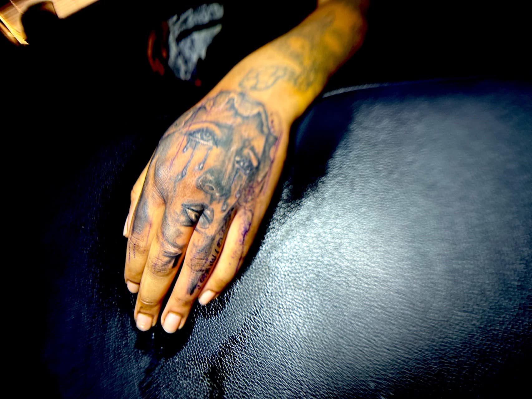 Black & Grey + Illustrative tears tattoo on Hand by Chris_Brooks on TattMe