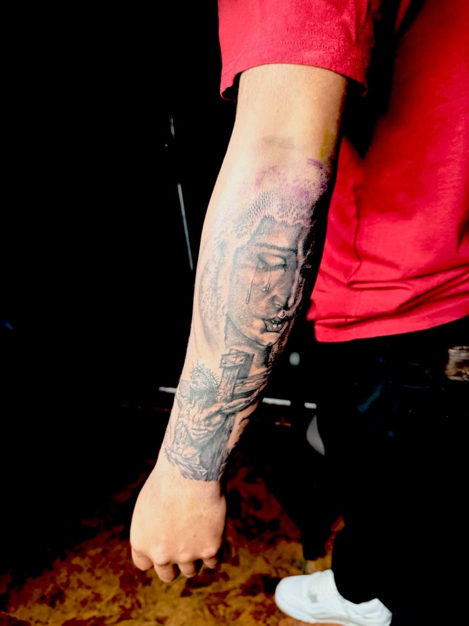 Black & Grey + Realism virgin mary tattoo on Forearm by Chris_Brooks on TattMe
